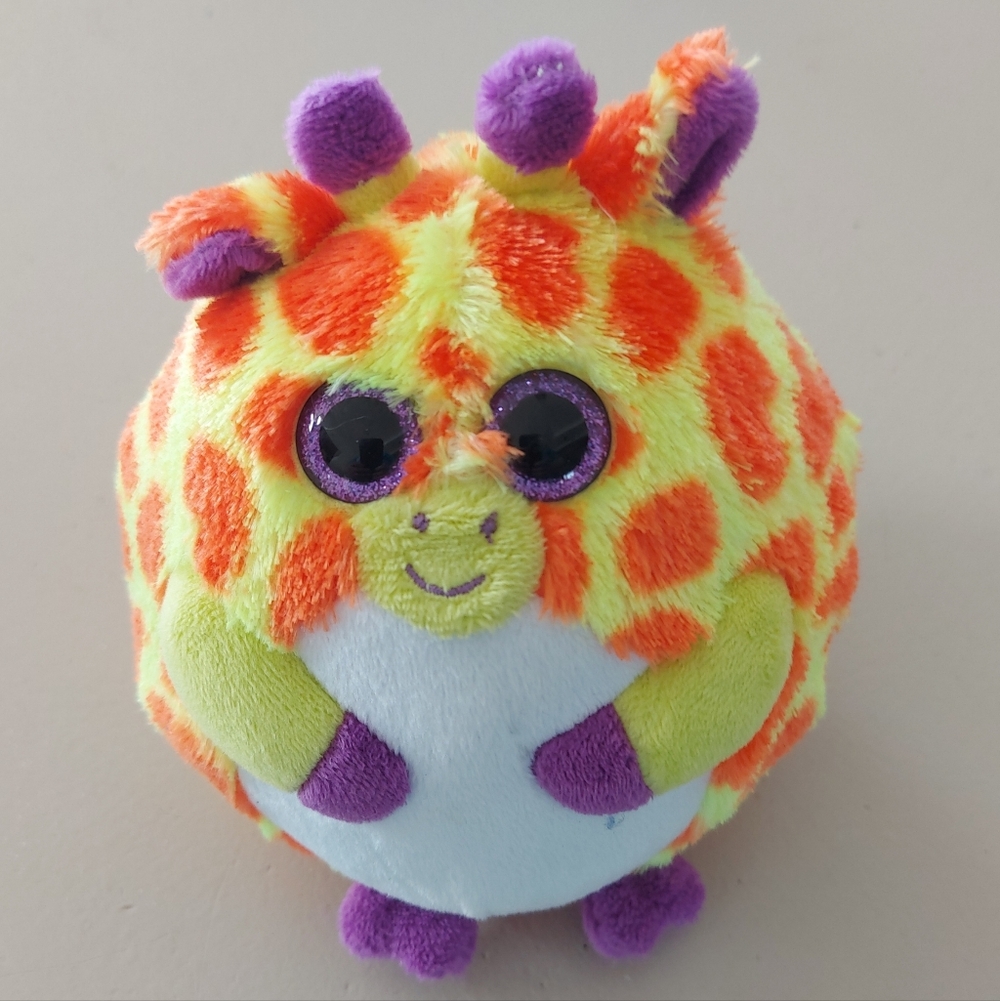 Ty Beanie Ballz Toby Plush Neon Orange & Yellow Giraffe Ball Toy - Kids